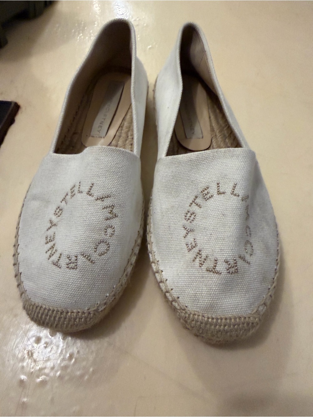 Stella McCartney Cream Canvas Espadrilles with Logo Stitching